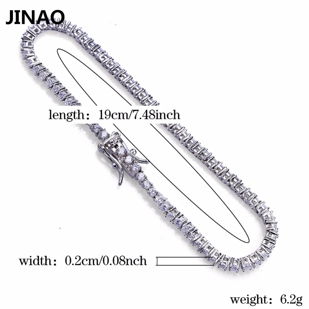 JINAO Золото/Серебро Браслеты цвет Iced Out 1 ряд 2 мм теннисная цепь AAA CZ камни браслет хип хоп рок для мужчин женщин модные ювелирные изделия