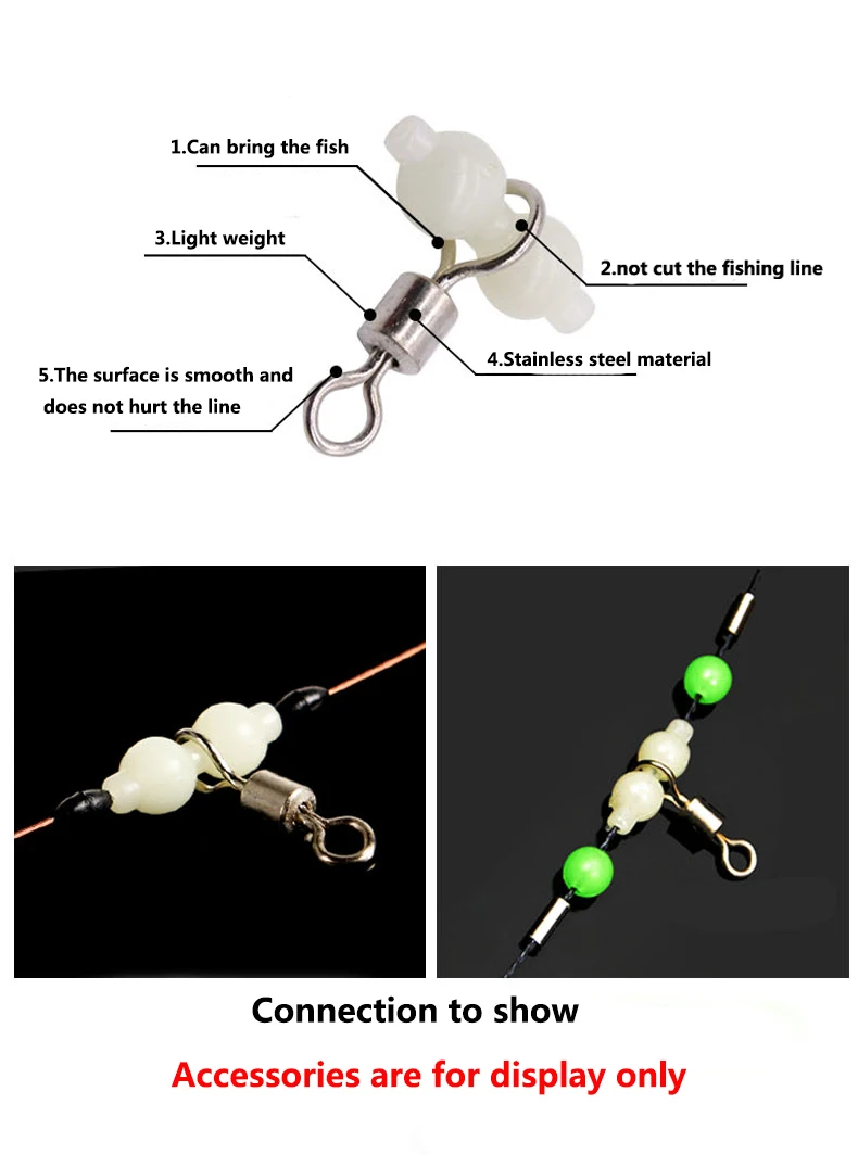 OLOEY 10-50 шт./лот светящиеся вращающиеся Вертлюги рыболовные аксессуары разъем Rolling Вертлюги 3-полосные поворотные рыболовные снасти