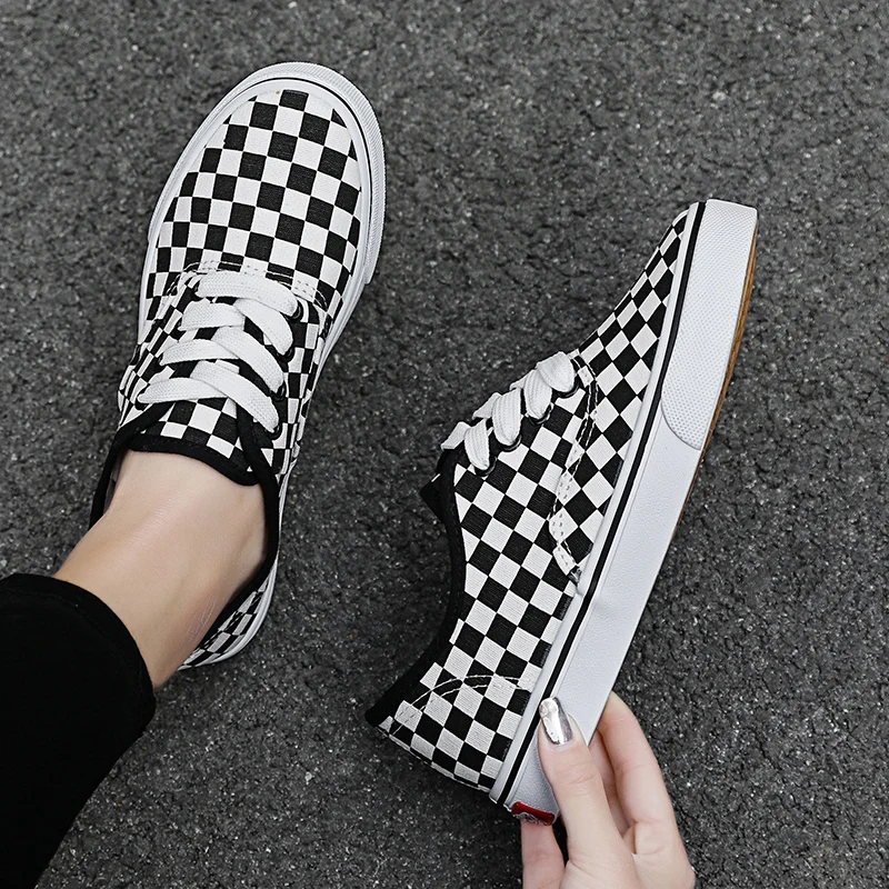 

FANPAO 2019 Old School Classic Skool Cozy Stylish Chessboard Outdoor Canvas Skateboarding Flat Platform Women Girl Walk Shoes