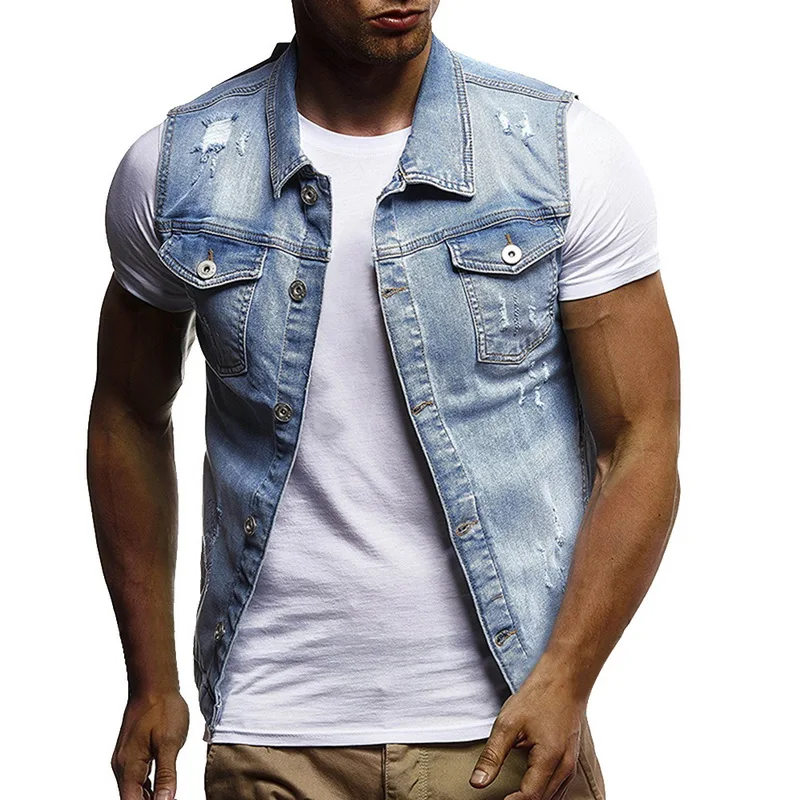 fashion Denim Vest Men streetwear Sleeveless Jacket overcoats Vest black Waistcoat veste homme jaqueta masculina