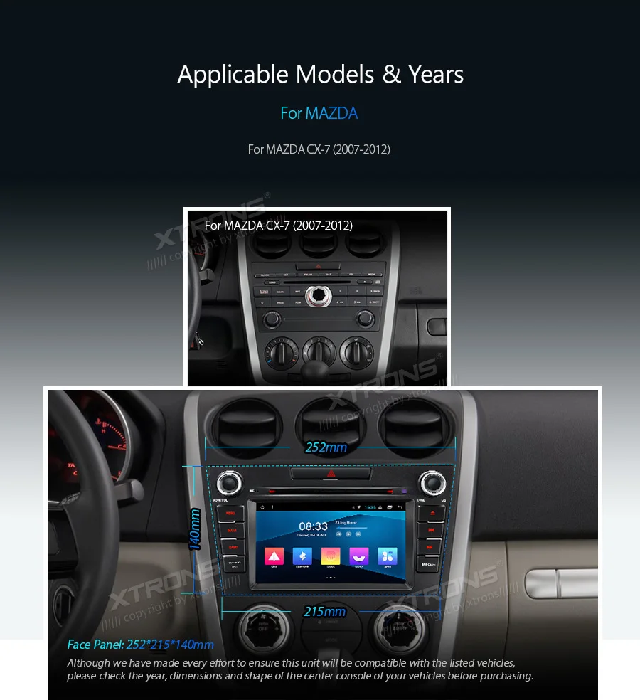Perfect 7" Android 8.1 OS Car DVD Multimedia GPS Radio for Mazda CX-7 2007 2008 2009 2010 2011 2012 with Split Screen Function Support 2