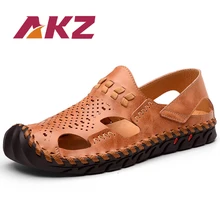 AKZ/мужские сандалии; коллекция года; летние пляжные вьетнамки из яловичного спилка; дышащая мягкая удобная мужская обувь на плоской подошве; светильник; размеры 38-44