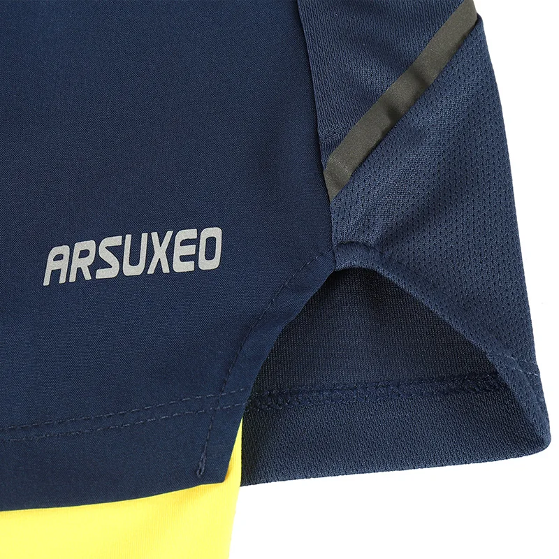 ARSUXEO мужские 2 в 1 шорты для бега быстросохнущая Сетка Дышащие тренировочные спортивные шорты для бега с эластичной резинкой на талии с Longe