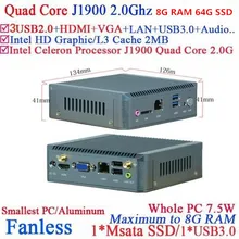 Mini PC Windows Embedded with Intel Celeron Quad Core J1900 hd living room nano pc with 8G RAM 64G SSD