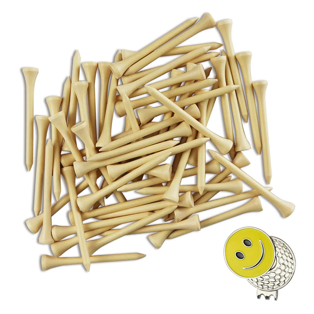 Golf Tees 3-1/4 Inch Wood Tee with 1 Set Golf Hat Clip Golf Marker(100pcs wood tee