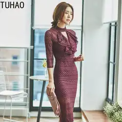 2019 элегантный сарафан бинты Bodycon женское платье женские офисные длинный халат пикантные вечерние Винтаж кружево платья для вечерин