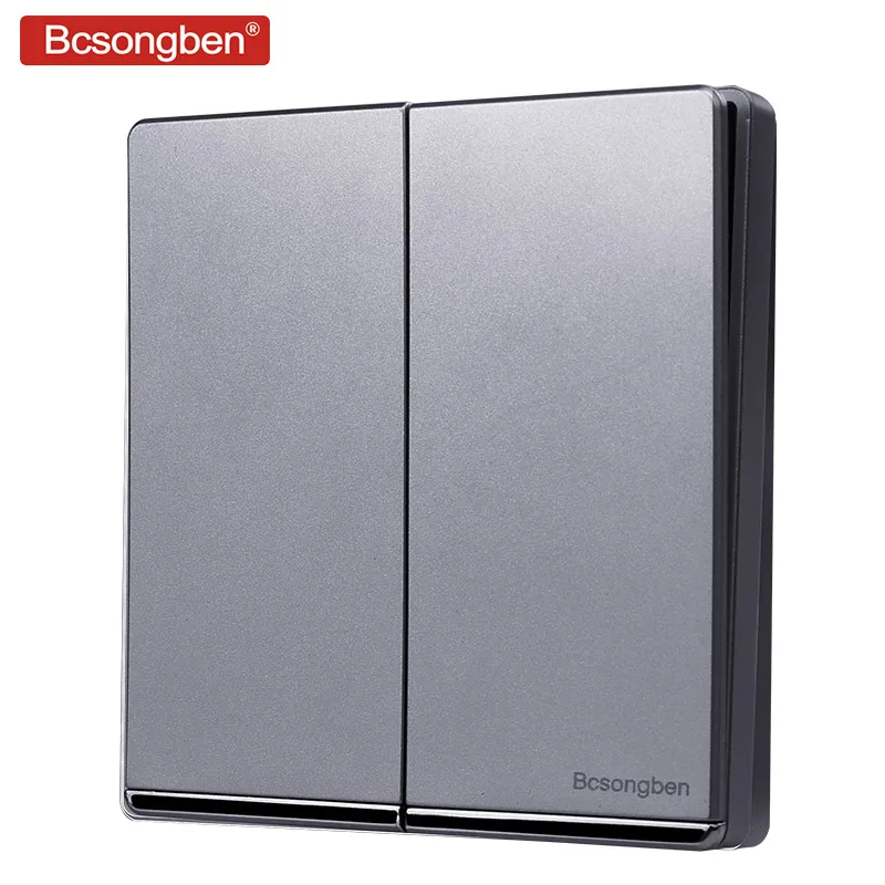 

Bcsongben standard switch push button light switch wall Silver gray Nordic simple style 2 Gang 2 Way Switch AC 110-250V J2-2K2