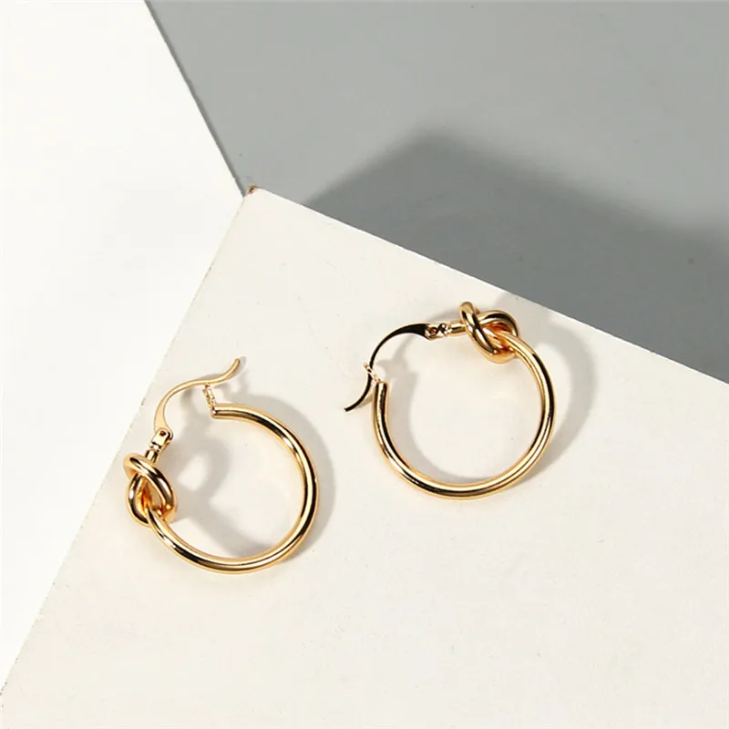 

BOAKO Hippie Punk Simple Tie Knot Hoop Earrings For Women Men Gold Color Small Big Endless Circle Earring Handmade Jewelry X7-M2
