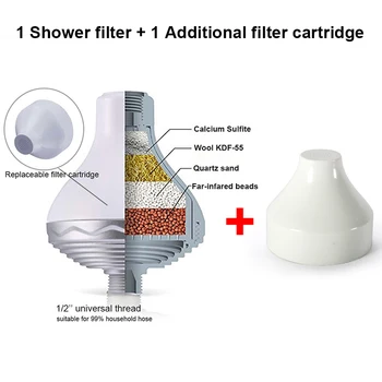 

In stock Shower Water Filter Bathing Filter with 1 additional filter cartridge Remove 98% Chlorine Protect Hair Skin Health