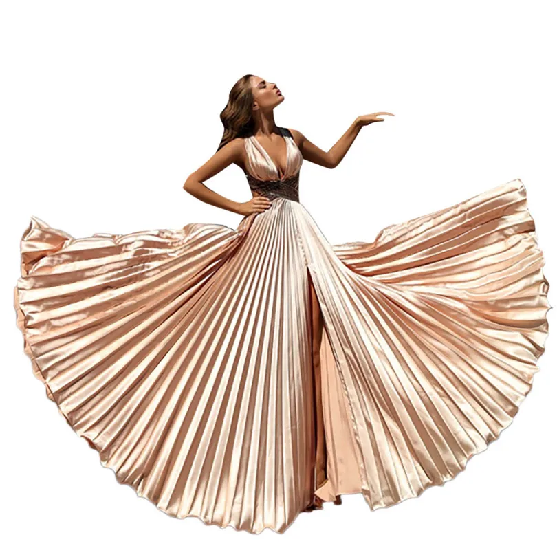 

Solid Dress Party Women Sleeveless Dress Long Summer V Neck Dress For Women Backless High Waist Vestidos De Festa 40MAY23