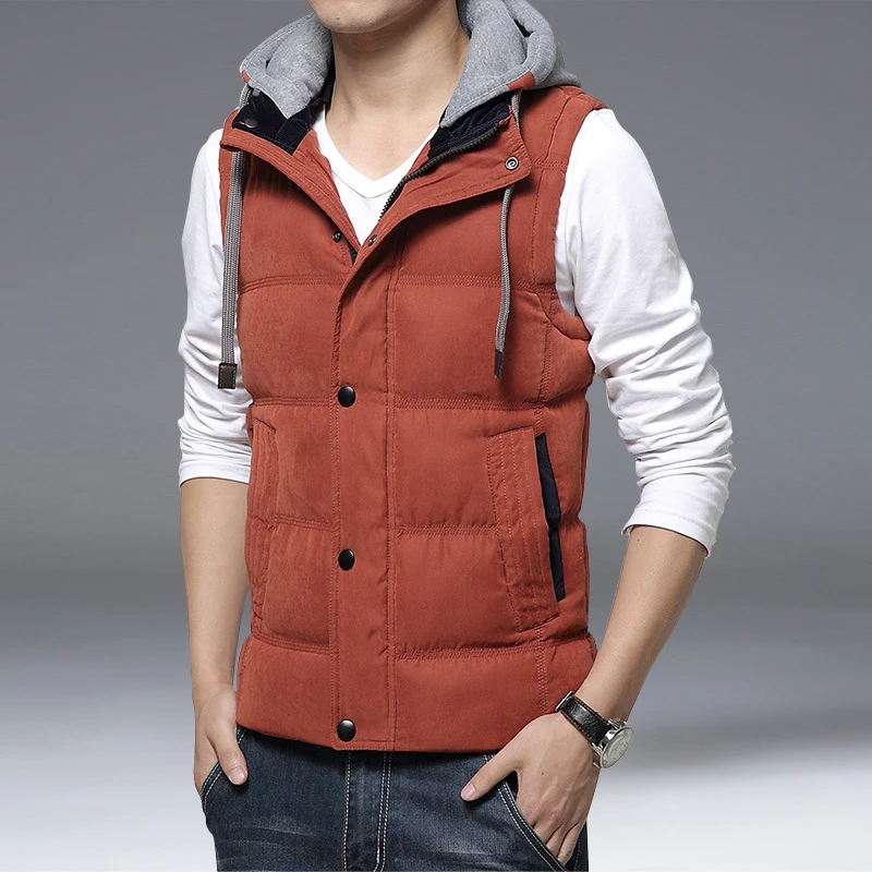 Hot sale Men Down Cotton Vests Sleeveless Thick Vests Detachable Hooded