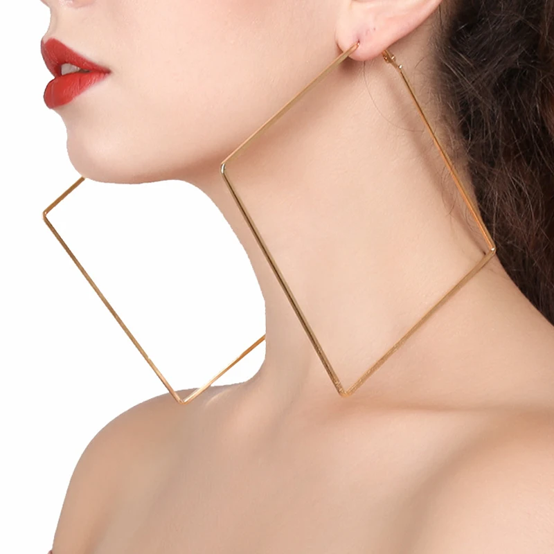 

2019 Geometric Large Square Dangle Earrings Fashion Jewelry Silver Color Circle Drop Earrings for Women Accessories