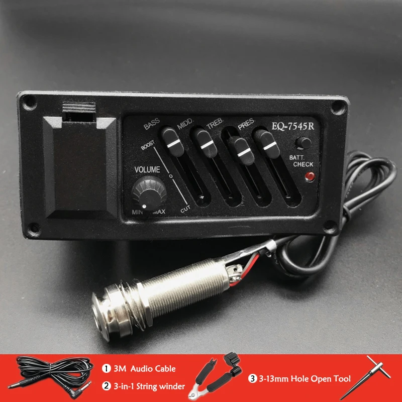 

4 Band EQ-7545R Guitar Preamp Piezo Pickup Amplifier EQ Equalizer Acoustic Guitar Pickup with 6.5MM Output Free Shipping