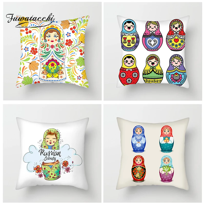 

Fuwatacchi Russian Doll Cushion Cover Cute Cartoon Artwork Throw Pillow Cover For Home Sofa Chair Decor Doll Pillows Case