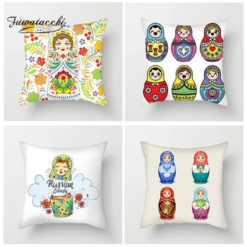 

Fuwatacchi Russian Doll Cushion Cover Cute Cartoon Artwork Throw Pillow Cover For Home Sofa Chair Decor Doll Pillows Case