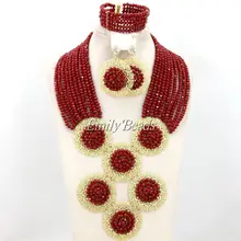 Горячие нигерийской свадьбы Африканский Бусины комплект ювелирных изделий красный костюм кристалл Бусины Цепочки и ожерелья комплект ювелирных изделий amj350