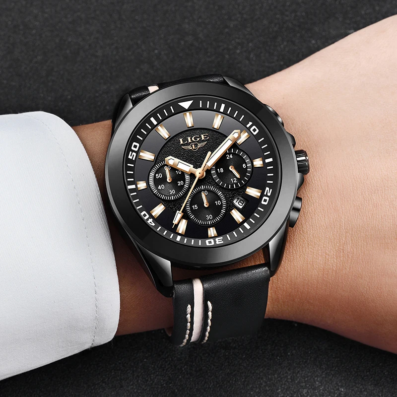 

2019 Reloje LIGE Men Watch Male Leather Automatic Date Quartz Watch Mens Luxury Brand Waterproof Sport Watch Relogio Masculino