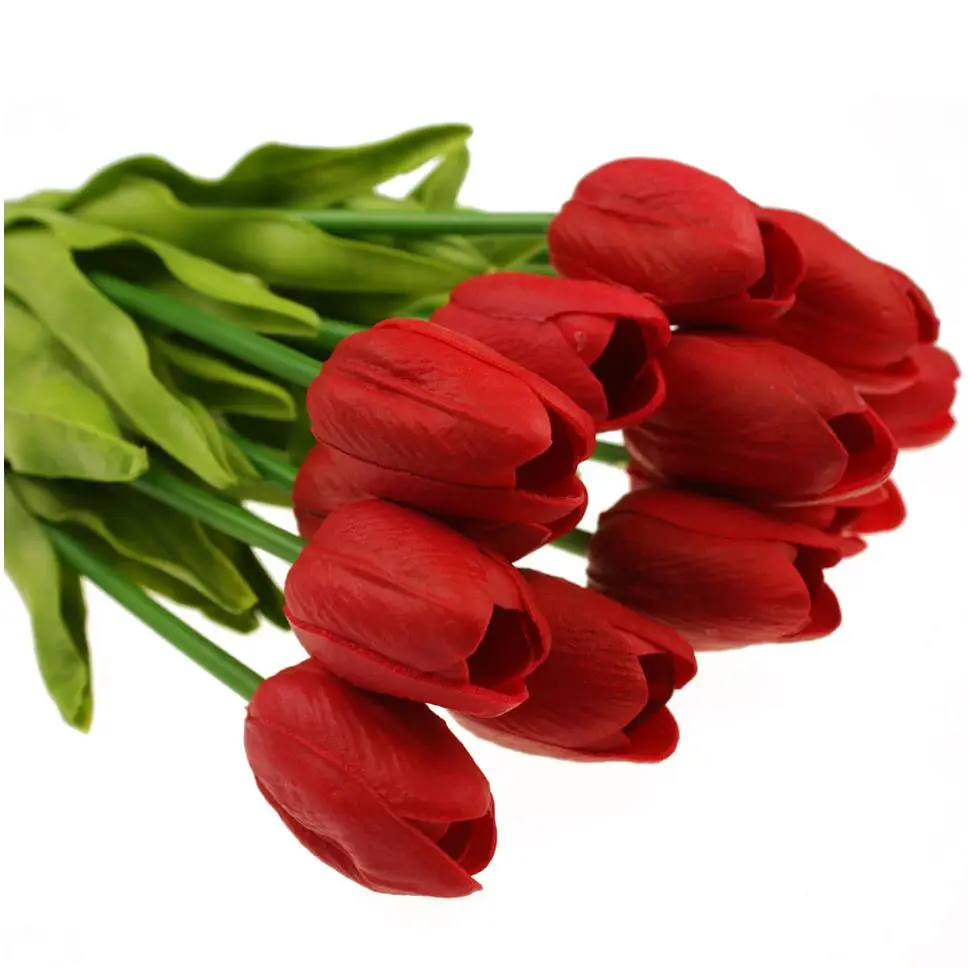 UESH 12x Tulip Artificial Flower Real Touch Bridal Wedding Bouquet Home