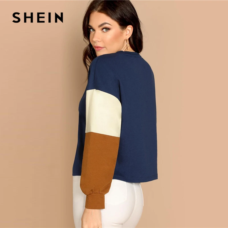 SHEIN Свитшот С Контрастным Рукавом, Стильный Повседневный Свитшот