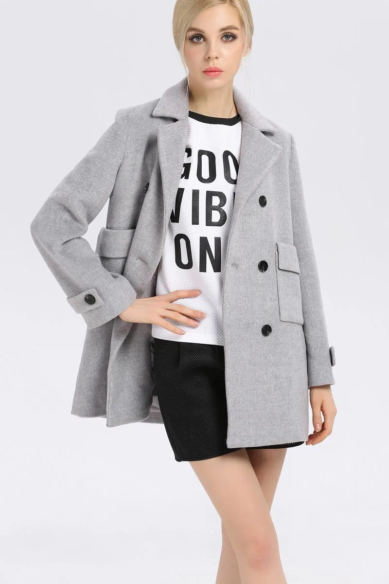Et 2018 Sobretudo Boucle Hiver Rangée Nouvelle Femme Deux Light Laine Manteau Pardessus Mujer Revers Automne Lâche Abrigo Couleur Longue Fonds Gray CwqEgFXxx