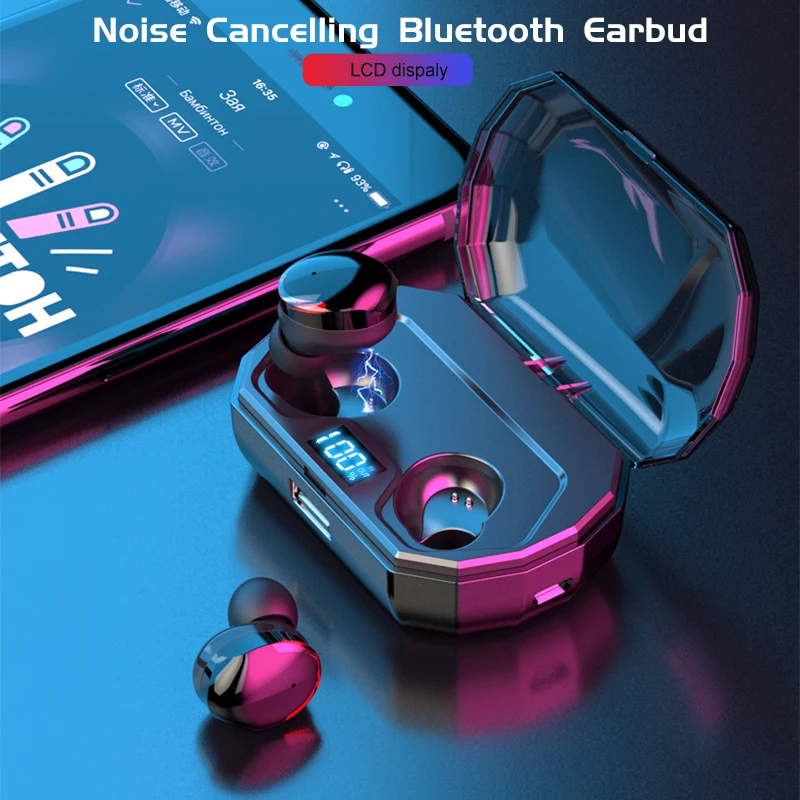 VTIN TWS Bluetooth Headset 5.0 Wireless Mini Power Digital Display Touch Control IPX6 Waterproof Bluetooth In-ear Earbud 3000mAh (2)