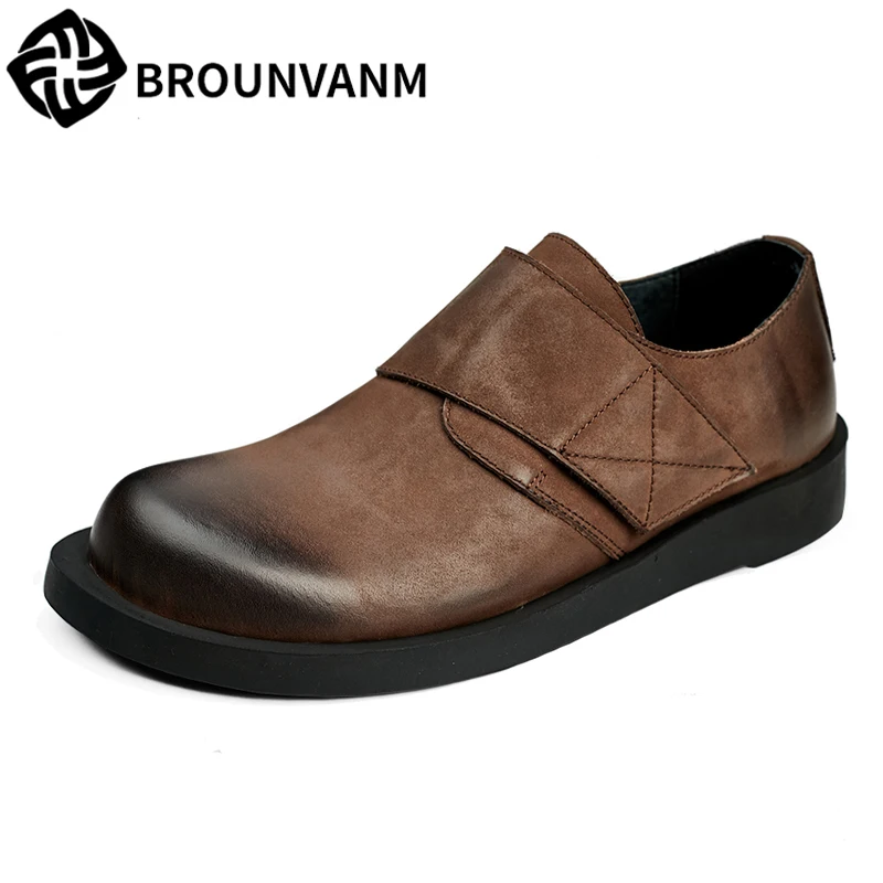 

spring and autumn male bottom pedal lazy shoes men British retro men's Genuine Leather shoes all-match cowhide casual Leisure