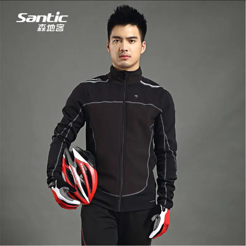 

Men Santic Thermal Cycling Jacket Winter Fleece Bicycle Windproof Warm Cold Antistatic Sports Coat MTB Bike Jersey