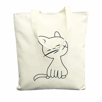 

DCOS Canvas Tote Bag With Zipper Closure Grocery Shopping Bag Shoulder Bag For Women Girls Students Kitten Pattern