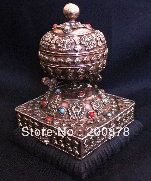 

TBC891 Tibetan brass big stand prayer wheel,6.9'' inlaid colorful stone,buddhist decos art,low MOQ