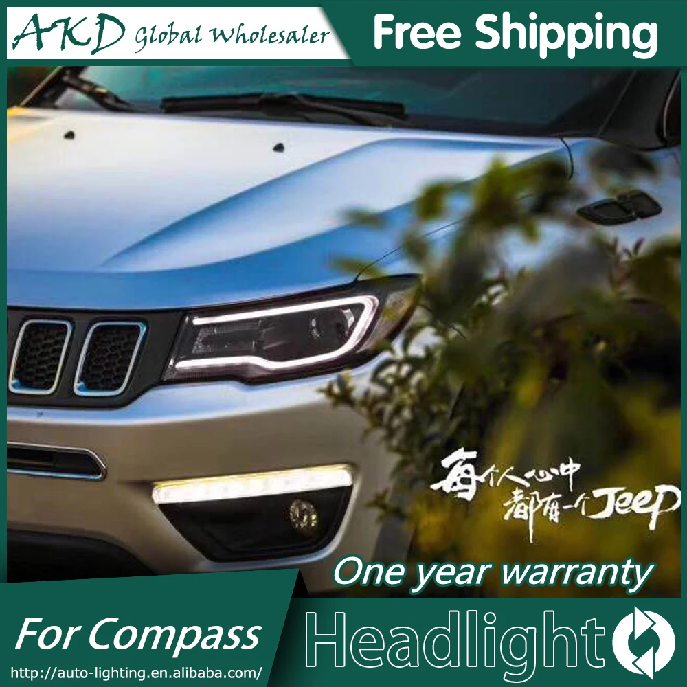 

AKD Car Styling for Jeep Compass Headlights New 2011-2016 Compass LED Headlight LED DRL Bi Xenon Lens High Low Beam Parking