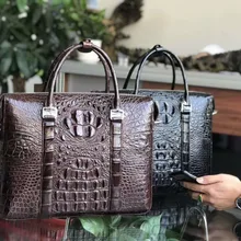 Роскошная мужская деловая сумка из натуральной крокодиловой кожи года, сумка для ноутбука для молодых мужчин,, коричневый, черный цвет