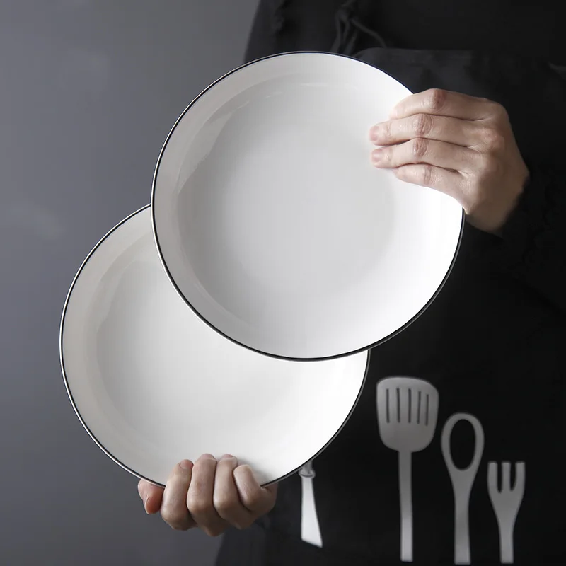 

4PCS 8 Inch Ceramic Plate Set Sample Ivory White Steak Plate Dish Top Quality Dinner Plates Rice Bowl Bone Ceramic Gift