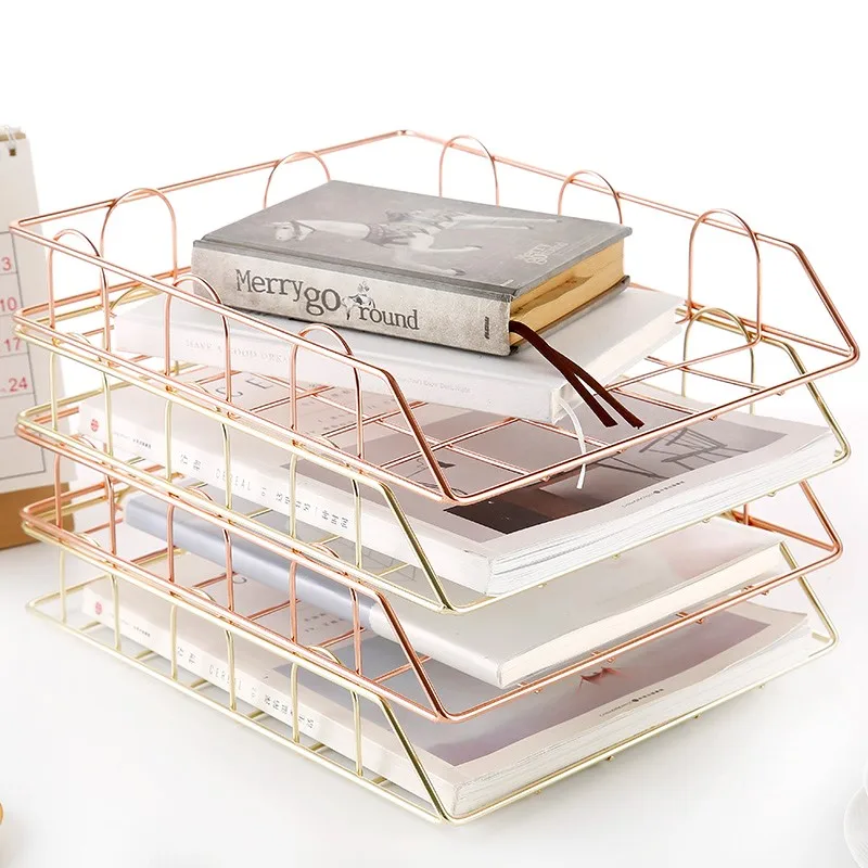

Nordic Metal Books Storage Basket Office Desktop Groceries Storage Rack Stackable Magazine Finishing Basket File Box Organizer