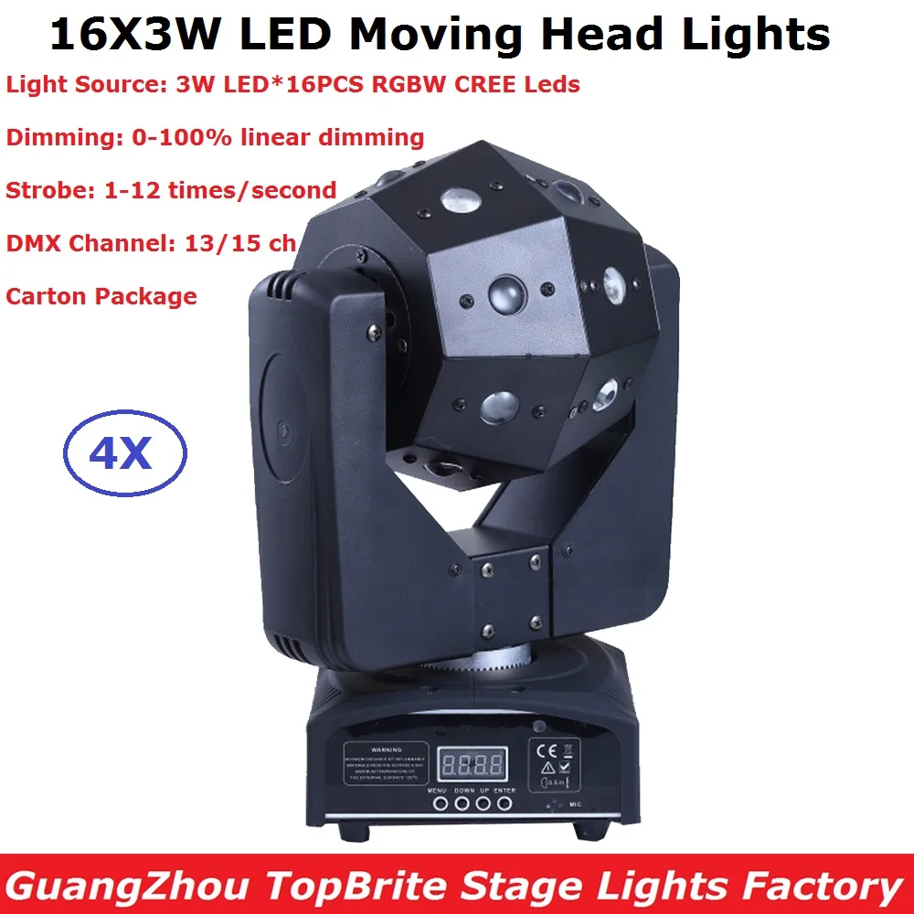 

Best Price 16X3W RGBW 4IN1 LED Stage Lights Moving Head Beam Party Light DMX512 Led Dj Christmas Sound Active DMX Disco Light