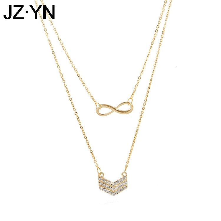 

New Creative Bohemian Women Necklace With Crystal lucky 8 Number V-shaped Pendant for Ladies 2 Layer Necklace Clavicle Chain
