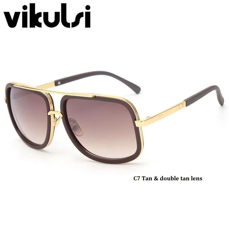 High Fashion Square Mens Sunglasses Brand Designer Unisex Gold Metal Frame Male Eyewear Quality Gradient Sun Glasses For Women - Цвет линз: A543 C7 TAN