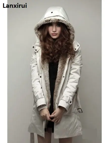 wonderful  Faux Fur Lining Women 'S Fur Hoodies Ladies Coats Sping Winter Warm Long Coat Jacket Cotton Clothes