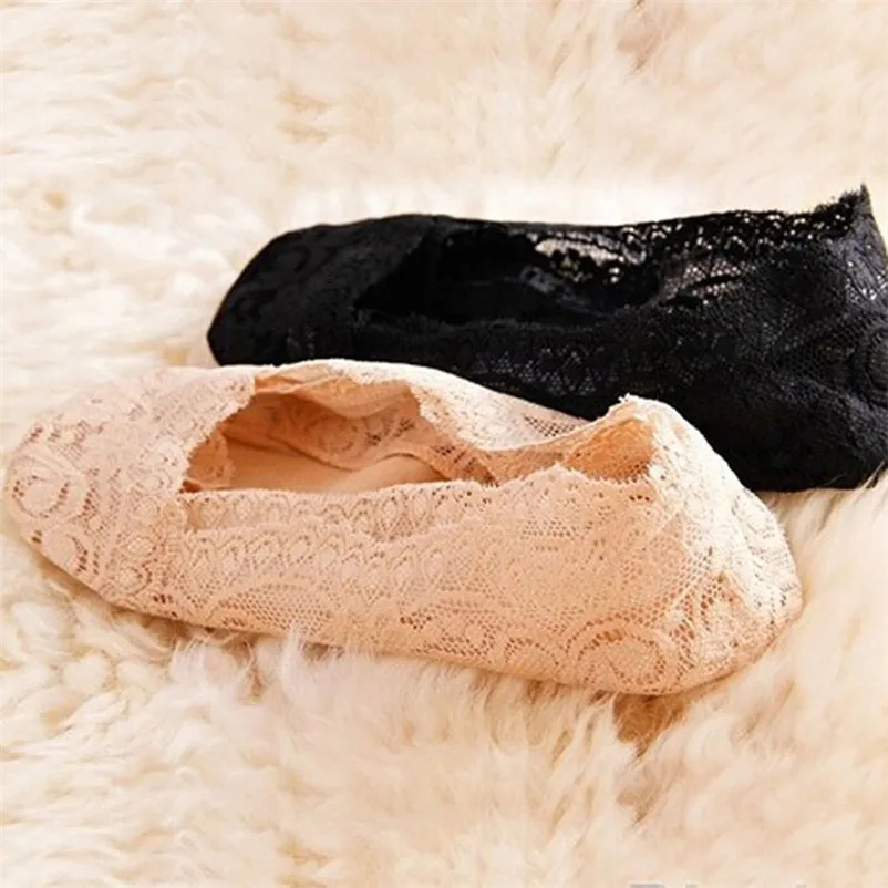 Socks Women Cotton Lace Antiskid Invisible Liner Low Cut Socks Invisible Floral Printed Black and Beige dropshipping 30AT3 04