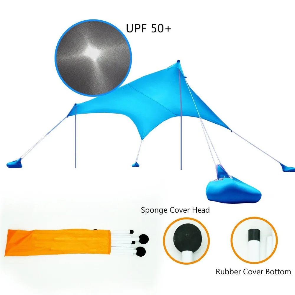 Пляжный зонт шатер пляжа с песком якоря и 2 поляков UPF50+ качество лайкра ткани-Perfect солнце приют