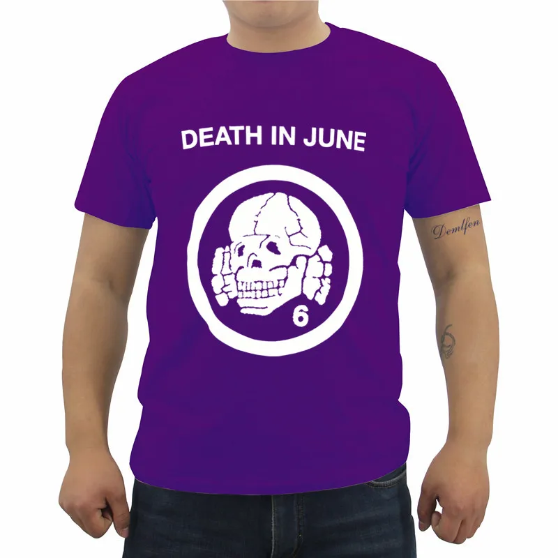 Футболка Impact Death In June Skull 6 футболка с мультяшным персонажем летняя Мужская хлопковая футболка с коротким рукавом Забавные футболки - Цвет: purple