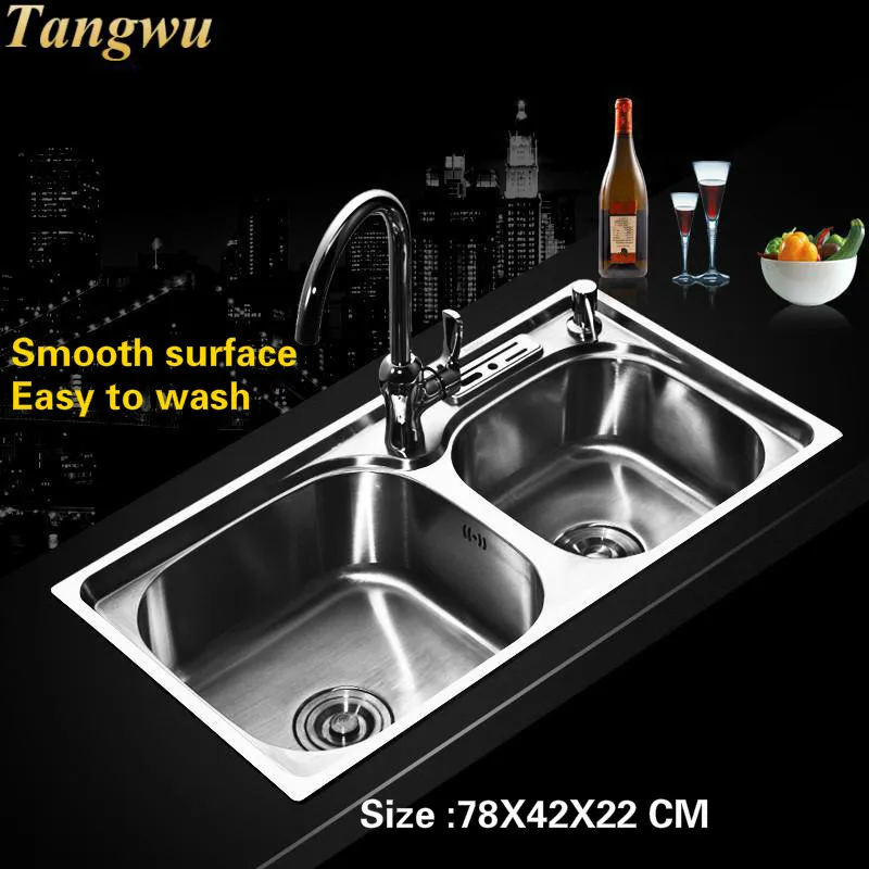 Кухонная раковина из нержавеющей стали Tangwu 304 двойной паз deluxe edition 75x4 0/78x42x22
