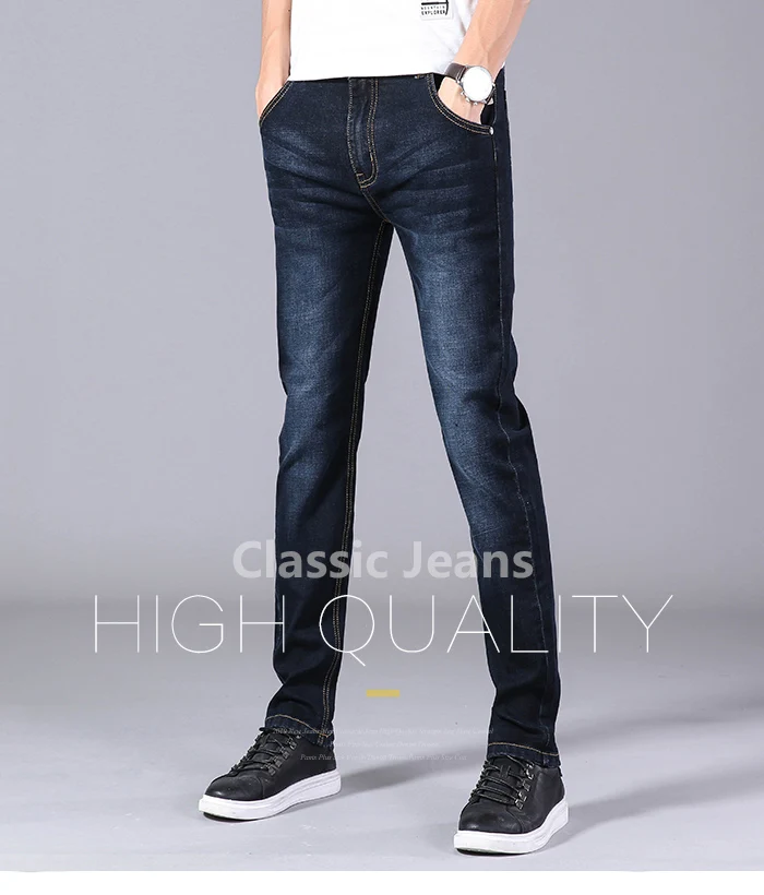 Осень-зима, мужские джинсы, деловые, повседневные, стрейчевые, тонкие, джинсы, светильник, синие, черные, брюки, мужские, Брендовые брюки размера плюс 28-40