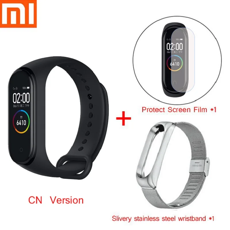 Глобальная версия Xiaomi mi Band 3 фитнес-браслет mi band 4 Smart Band 0,7" OLED сенсорный экран водонепроницаемый монитор сердечного ритма - Цвет: Mi4 Film SilverSteel