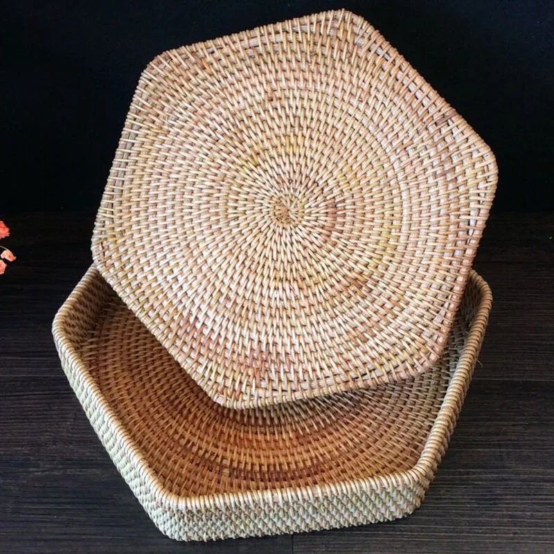 2-piece set rattan fruit basket set Candy vegetable fruit Storage Trays foods dishes dried fruit plates snack bowl storage baskt
