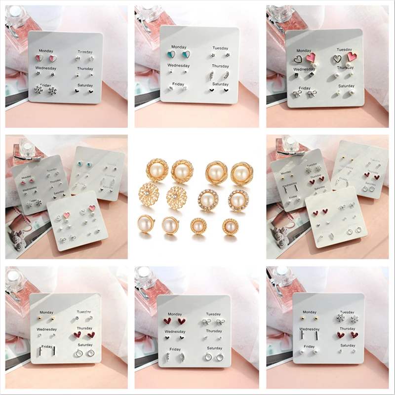 

SHUANGR Heart Flowers Stud Earrings Set 2019 New Rhinestone imitation Pearl Earrings for Women Gift Fashion Jewelry