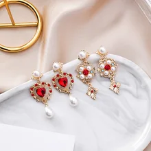 MENGJIQIAO стиль барокко старинные красочные кристалл длинные серьги для женщин Имитация Жемчуга любовь сердце падение Pendientes