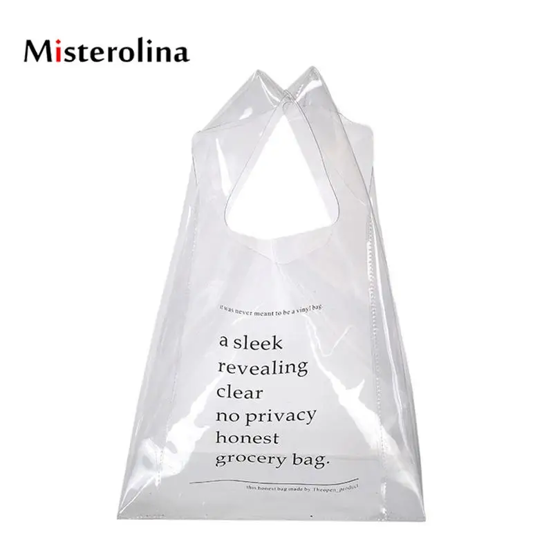 

Misterolina Pvc Women Shopping Bags Fashion Shopper Clear Bag High Quality Wide Shoulder Straps Girl cute Handbags borsa spesa