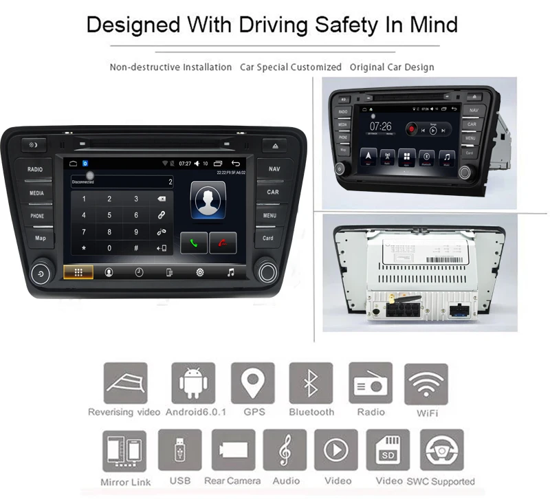 Cheap Car Multimedia Player Android 7.1 8 inch car dvd 2 din car radio with navigation For Skoda Octavia A7 2013-2014 0