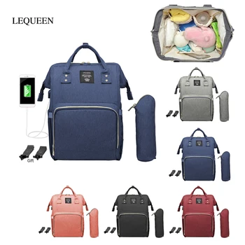 

LEQUEEN Baby Diaper Bag With USB Interface Large Capacity Waterproof Nappy Bag Mummy Maternity Travel Backpack Nursing Handbag