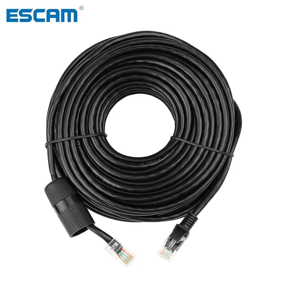 

ESCAM 10M 20M 30M 50M cat RJ45 Patch Outdoor Waterproof Lan Cable Cord Network Cables Black Color For CCTV POE IP Camera System